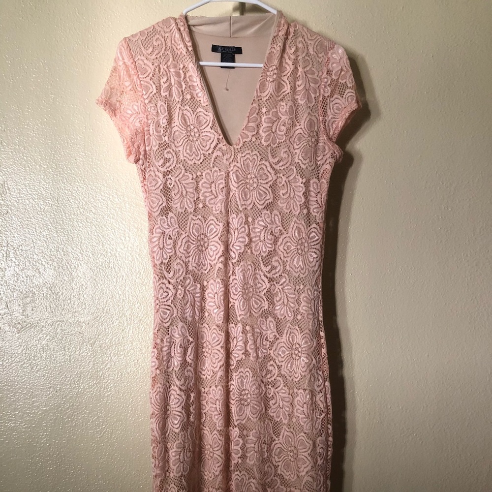 Pink lace midi dress